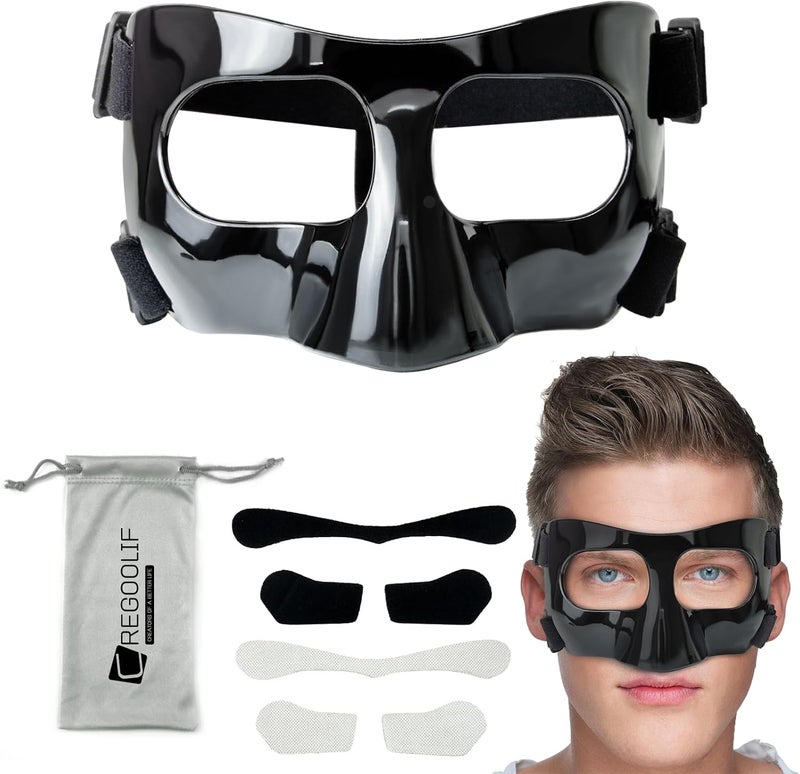 CREGOOLIF Nose Shield Protective Mask for Basketball and Football Sports Adjustable Mask with Foam Padding for Men and Women Black - Image 1